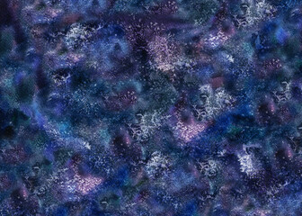 Dark blue with abstract background with starry sky texture. Watercolor hand drawn illustration template for design magic, esoteric, zodiac, astronomy, astrology, invitations, textiles, wallpaper