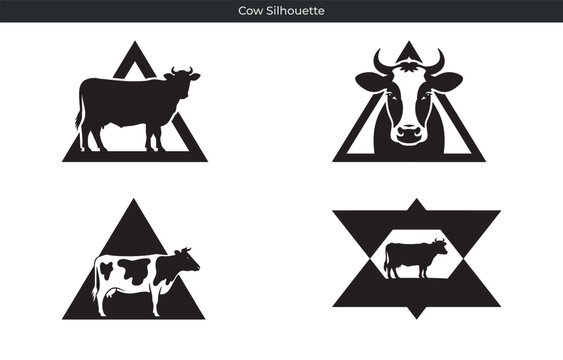 Vector set of cow silhouettes in geometric shapes for dairy farm and agriculture designs - Powered by Adobe
