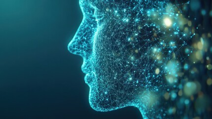 Obraz premium Digital human profile, network of light
