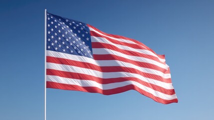 3d-rendered image of single american flag billowing softly against clear blue sky