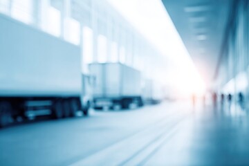 bright minimalistic image captures steady movement of freight logistics blurred silhouettes of people in background