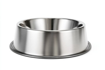 Shiny stainless steel pet bowl with a dark gray rubber bottom. Perfect for food or water.