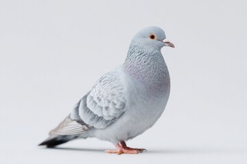 Obraz premium curious urban pigeon stands isolated on white background symbolizing adaptability in city life