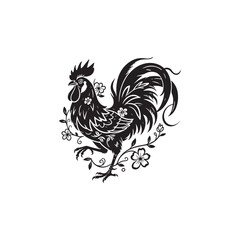 Ornate Rooster Silhouette with Floral Accents