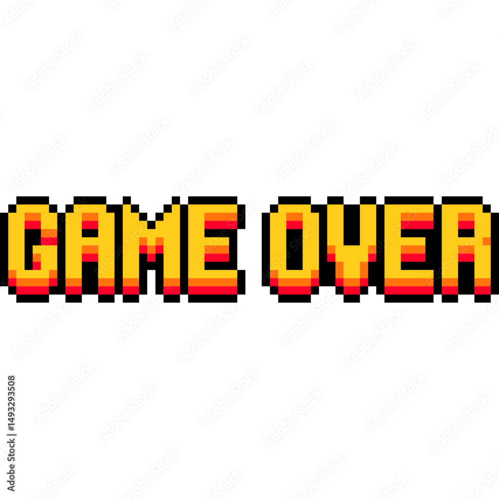 Fototapete Pixel art game text set: winner, level up, game over. 8-bit retro style icons. Video game message