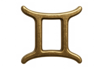 Glowing golden gemini zodiac symbol highlighting astrological duality, floating against transparent backdrop for horoscope design concepts