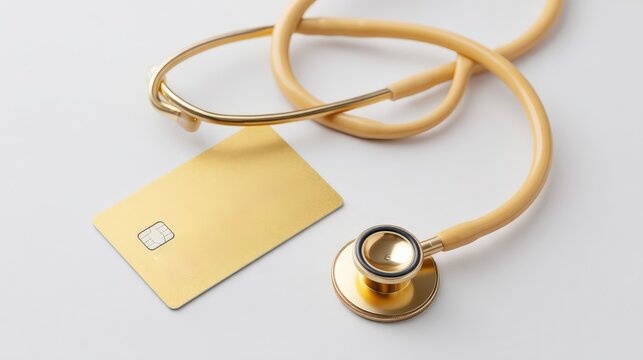 Healthcare Costs premium concept. Stethoscope and a credit card on a white background.