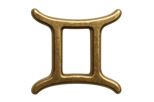 Glowing golden gemini zodiac symbol highlighting astrological duality, floating against transparent backdrop for horoscope design concepts