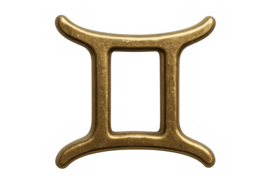 Glowing golden gemini zodiac symbol highlighting astrological duality, floating against transparent backdrop for horoscope design concepts