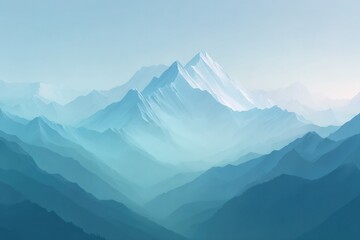 minimalistic abstract mountain landscape composed of geometric shapes in muted tones is depicted in middle conveying
