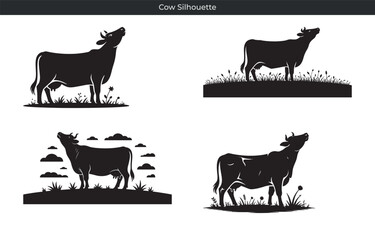 Elegant black and white cow silhouette set on white background for design projects