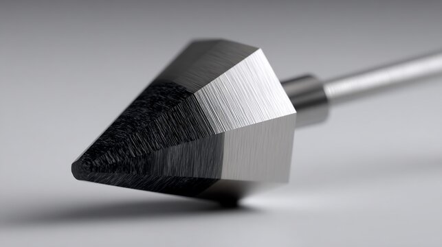 Polished metal tool with a sharp, angular head and cylindrical shaft