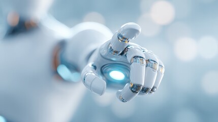 sleek 3d illustration of humanoid robot reaching out symbolizing convergence of futuristic technology and society evolution