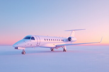 Fototapeta premium sleek private jet sits on minimalist runway with vast expanse of pale sky as backdrop