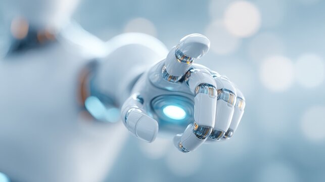 sleek 3d illustration of humanoid robot reaching out symbolizing convergence of futuristic technology and society evolution