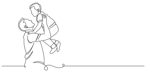 Fathers day line art style vector illustration, father and son line art illustration