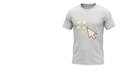 Isolated White T-Shirt with Grid Icon and Arrow Cursor
