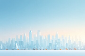 Obraz premium urban setting featuring diverse array of animals going about their daily lives captured in minimalistic illustration