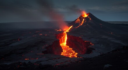 Volcano Eruption Lava Flow Night