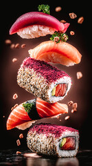 Sushis empilés en l'air
