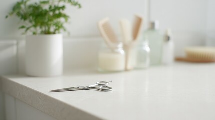 minimalistic beauty salon scene with tools on elegant countertop