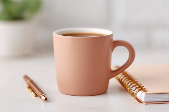 minimalistic workspace setup with notebook pen and coffee cup emphasizing organized career development