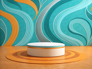 Obraz premium Abstract vector illustration of a 3D wooden plate with a light wave pattern, a round record texture, and a glass technology background design