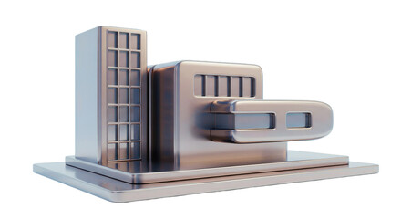 Isolated Silver Modern Office Building Model