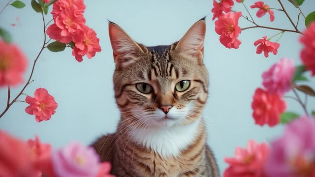 Lovely bobtail cat isolated with a white background