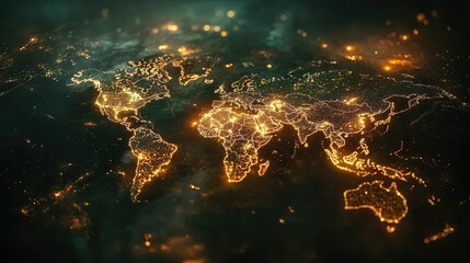 Obraz premium Illuminated world map, showcasing global connectivity and energy