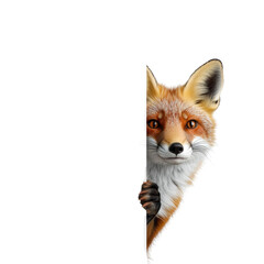 Obraz premium Curious fox peeking from behind a white wall offering a glimpse of wildlife