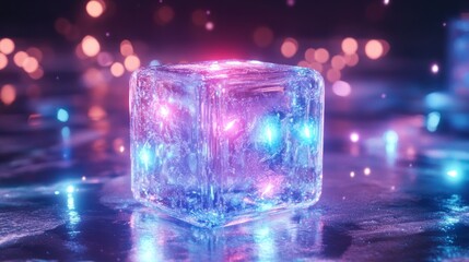 Glowing ice cube, vibrant colours
