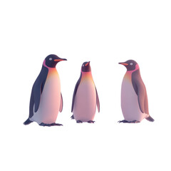 Naklejka premium Three endearing emperor penguins stand in formation on a blank canvas