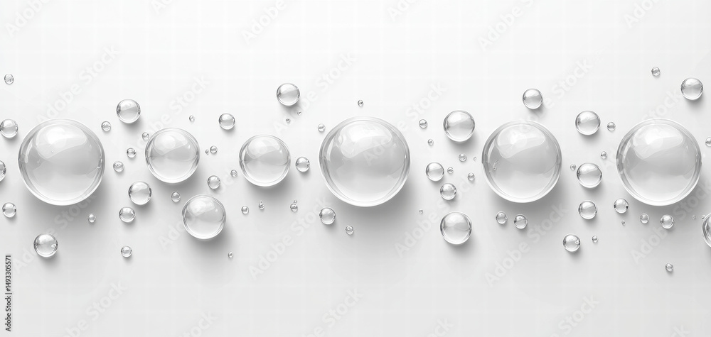 Poster Bubbles on white background, creating serene and calming atmosphere. arrangement of bubbles adds touch of elegance and simplicity