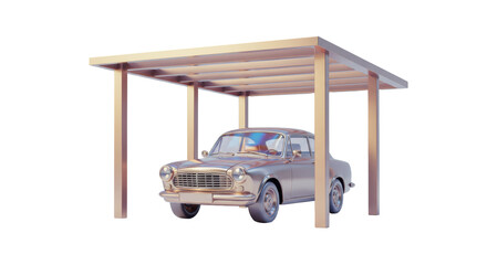 Isolated Classic Car in Garage Parking Space