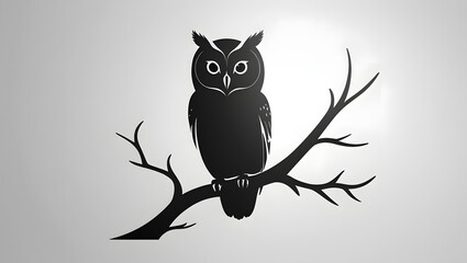 Fototapeta premium Owl perched on branch minimalist design digital art calm environment frontal view nature concept