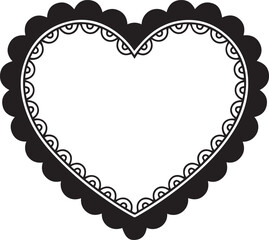 Scalloped Heart Frame Silhouette Black Vector Illustration