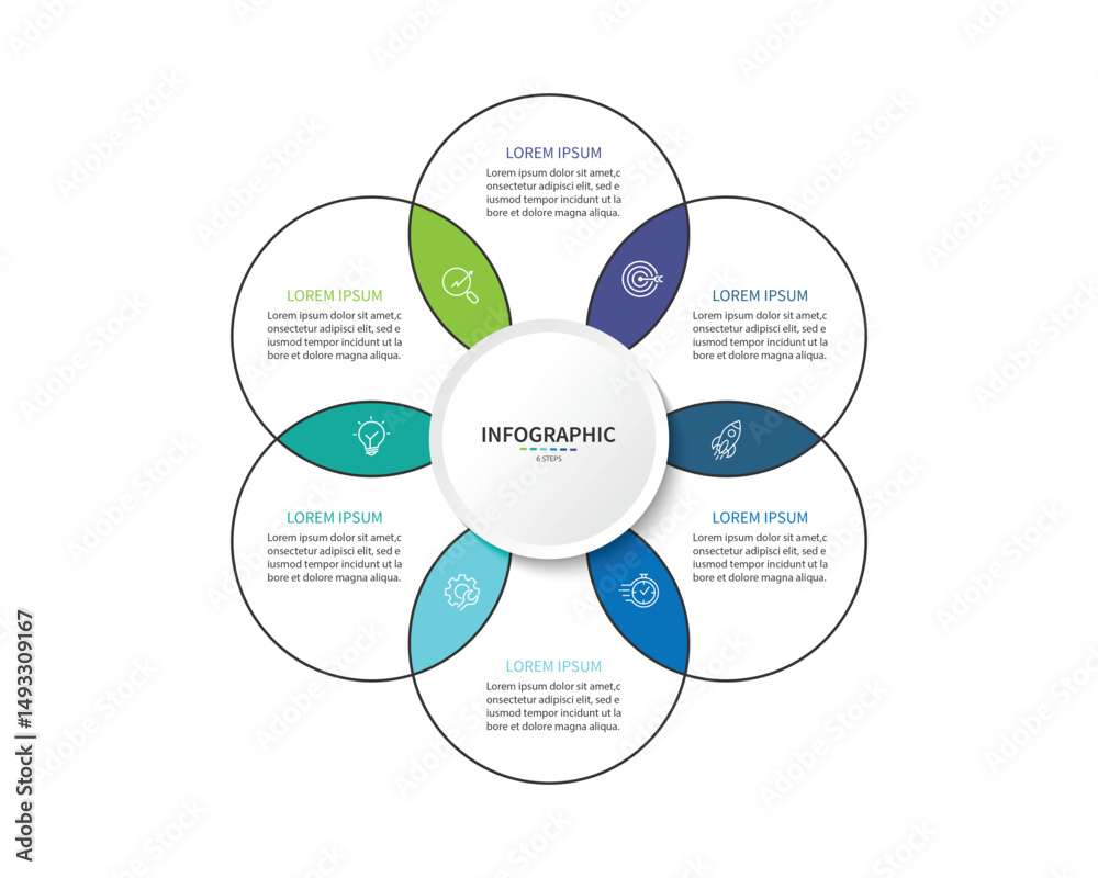 Poster business visualization infographic circle design template with 6 options, steps or processes. busine