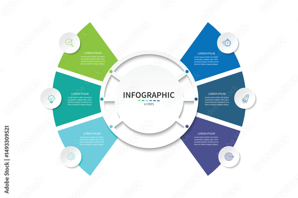 Poster business visualization infographic circle design template with 6 options, steps or processes. busine