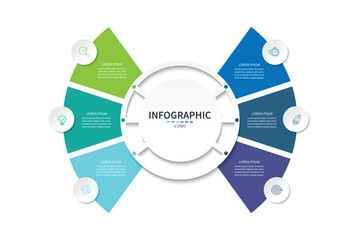 Business visualization infographic circle design template with 6 options, steps or processes. Business presentation.