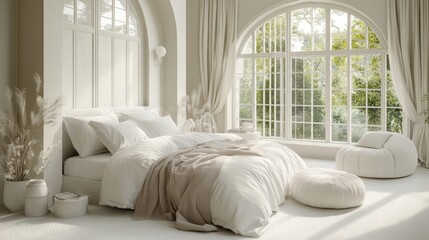 Fototapeta premium Serene, minimalist bedroom with natural light