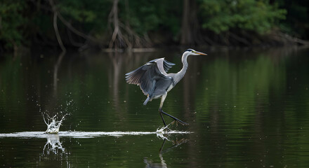 grey heron,  ardea cinerea,  bird, Grey Heron Walking on Water