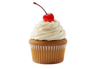 Delicious cupcake with sparklers and red maraschino cherry cut out