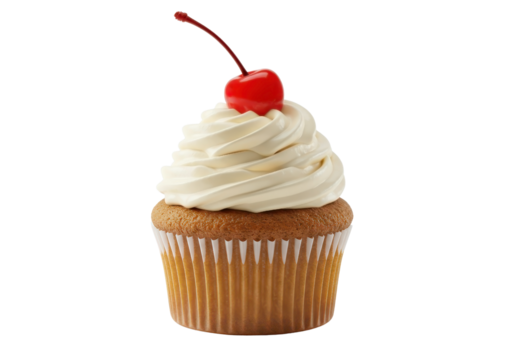Delicious cupcake with sparklers and red maraschino cherry cut out