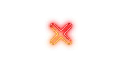 Neon x mark icon glowing with transparent background