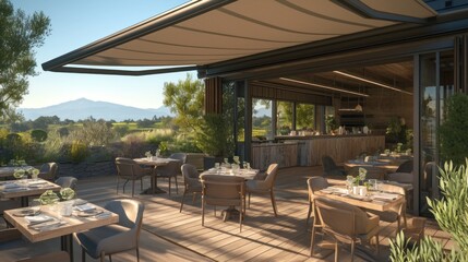 Outdoor cafe with stunning vineyard views