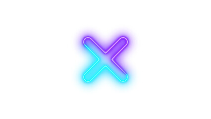 Neon x mark icon glowing with transparent background