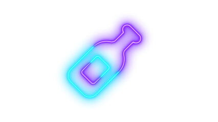 Neon wine bottle icon glowing with transparent background
