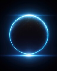 Glowing Planet in Dark Space Digital Art Sci-Fi Concept with Blue Light and Horizon View from Orbit