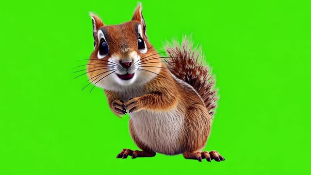 Cute Squirrel 3D Render Isolated On Green Screen
